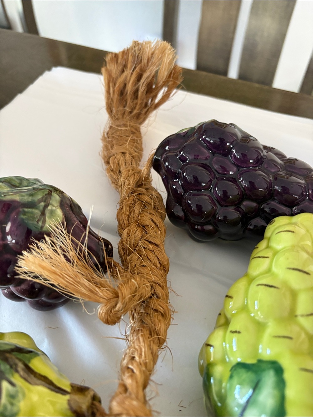 Ceramic Tuscan Italy Hanging Grape Cluster On Jute Cord Wall Hanging Decor 3D - Picture 7 of 8